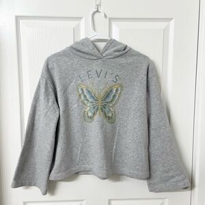 Levi’s Gray Butterfly Hoodie Girls Size XL 13-15Y Graphic Logo Sweatshirt